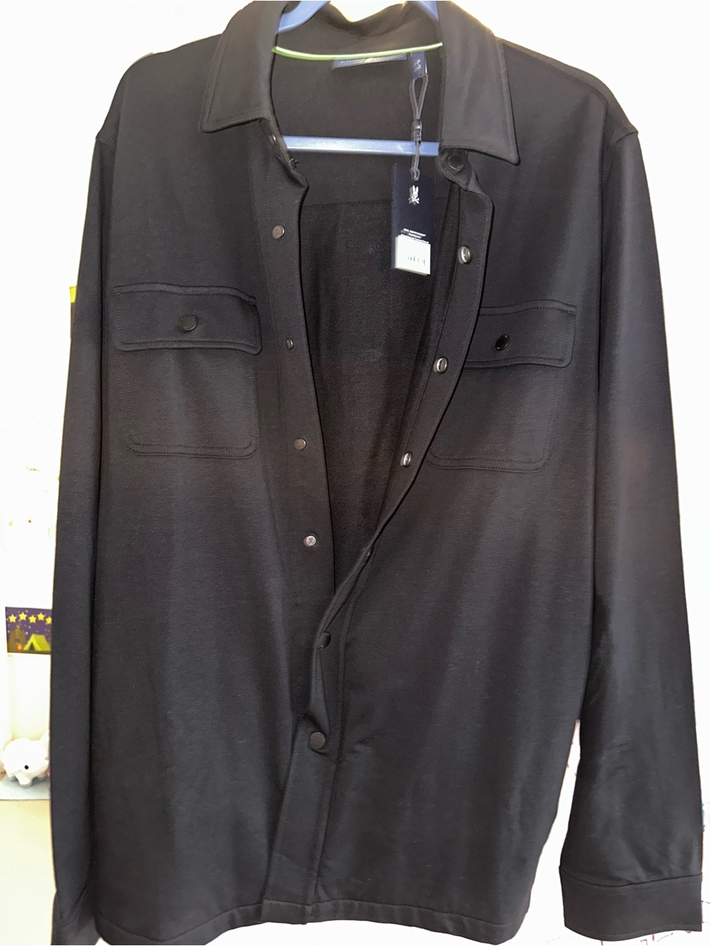 Psycho Bunny Men's Black Snap-Front Shirt Jacket